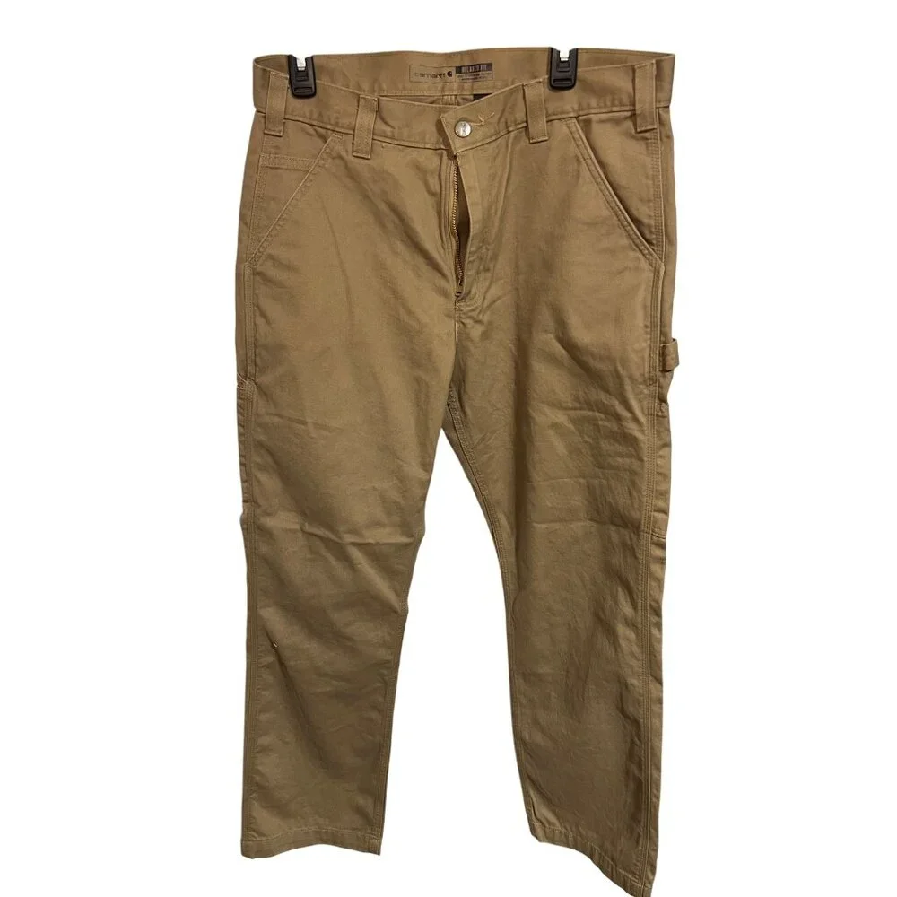 Carhartt Mens Relaxed Fit Twill Utility Work Pants 34x30 Durable Cotton Khaki Wi